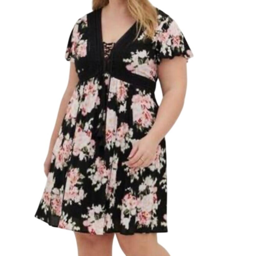 Torrid Black Floral Lace Trim Dress Size Womens 00X